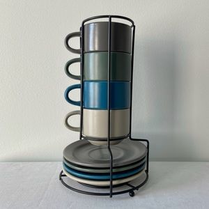 Retro Stacking Espresso Cups and Saucers